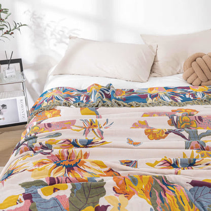 Trapunta in garza di cotone jacquard floreale morbida