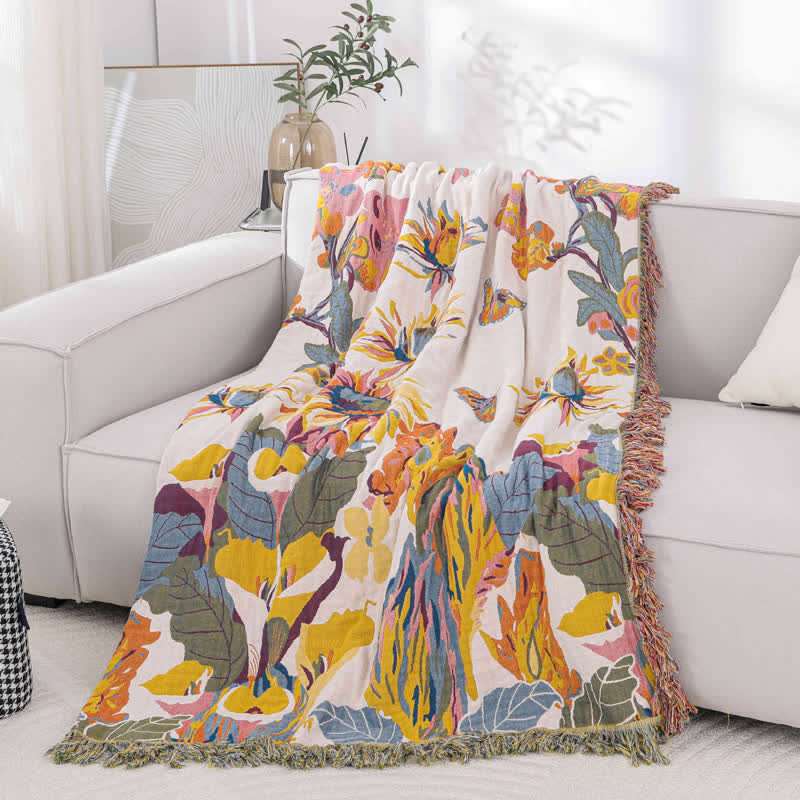 Trapunta in garza di cotone jacquard floreale morbida