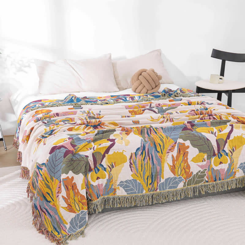 Trapunta in garza di cotone jacquard floreale morbida