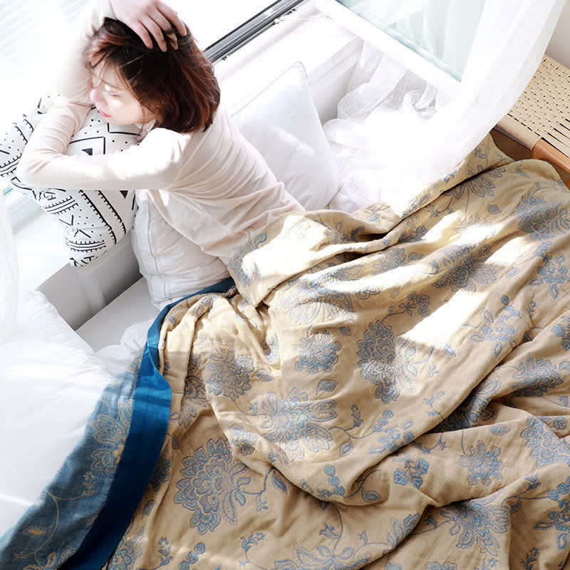 Trapunta reversibile leggera in cotone con stampa floreale