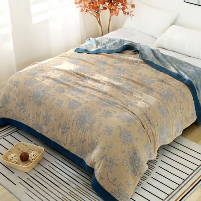 Trapunta reversibile leggera in cotone con stampa floreale