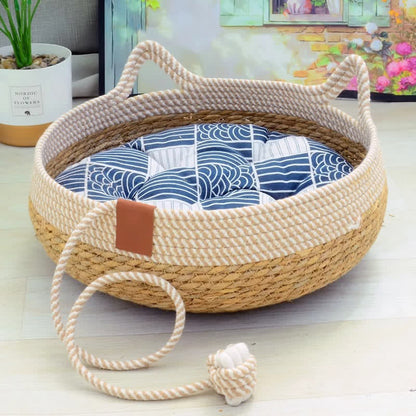 Letto per gatti in rattan intrecciato fatto a mano