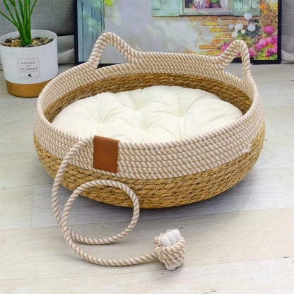 Letto per gatti in rattan intrecciato fatto a mano