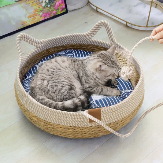 Letto per gatti in rattan intrecciato fatto a mano