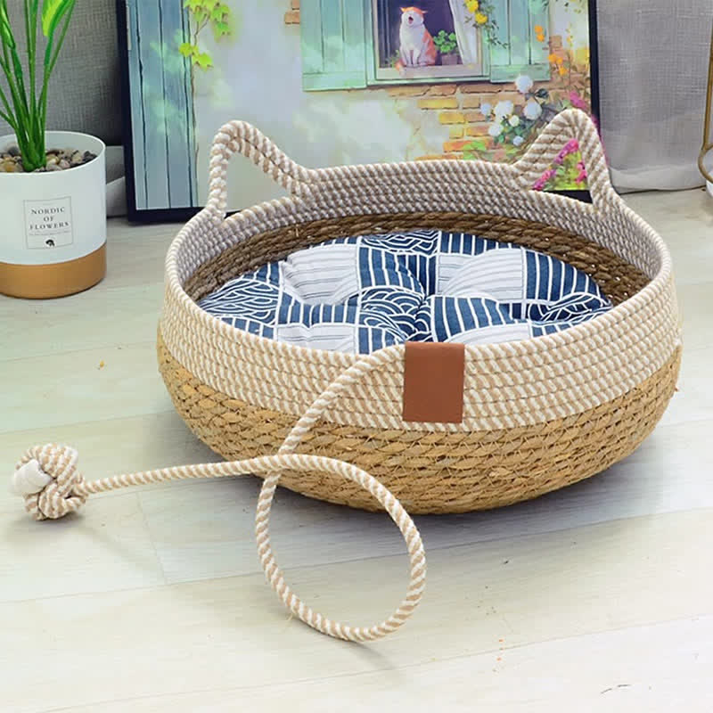 Letto per gatti in rattan intrecciato fatto a mano