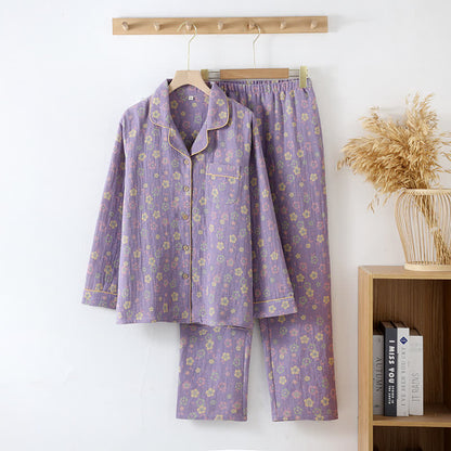 Completo da casa a maniche lunghe in jacquard floreale