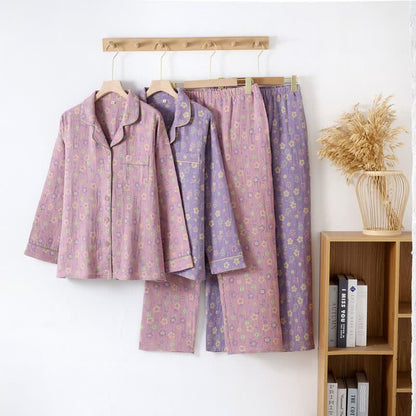 Completo da casa a maniche lunghe in jacquard floreale