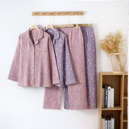 Completo da casa a maniche lunghe in jacquard floreale