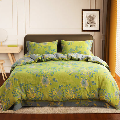 Lussuoso set di biancheria da letto in garza di cotone con motivo floreale jacquard (4 pezzi)