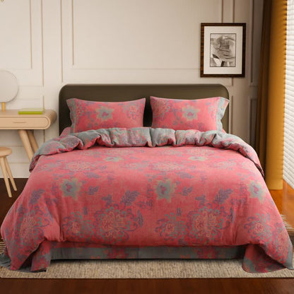 Lussuoso set di biancheria da letto in garza di cotone con motivo floreale jacquard (4 pezzi)
