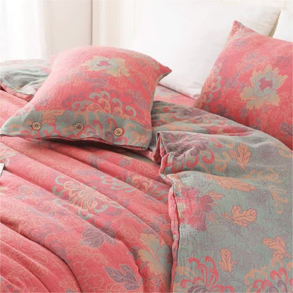 Lussuoso set di biancheria da letto in garza di cotone con motivo floreale jacquard (4 pezzi)