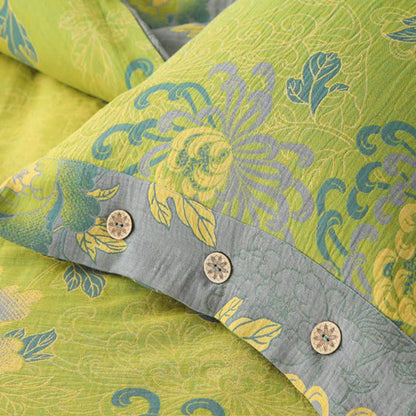 Lussuoso set di biancheria da letto in garza di cotone con motivo floreale jacquard (4 pezzi)