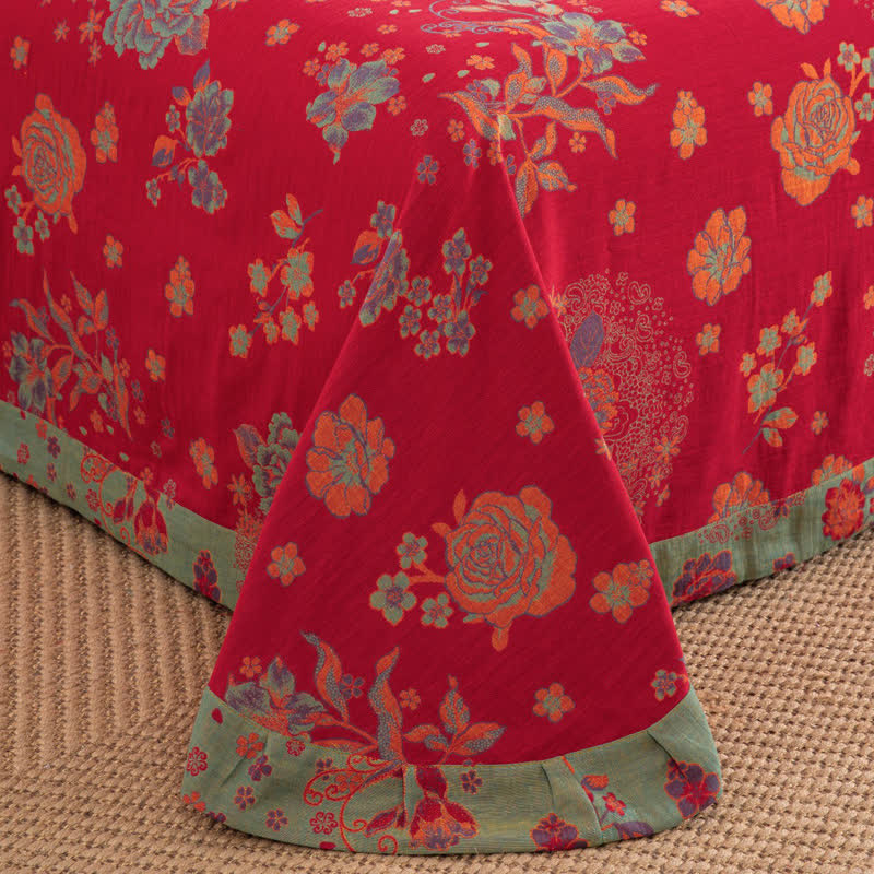 Set di biancheria da letto in garza di cotone Jacquard Rustic Rose (4 pezzi)