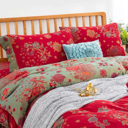 Set di biancheria da letto in garza di cotone Jacquard Rustic Rose (4 pezzi)