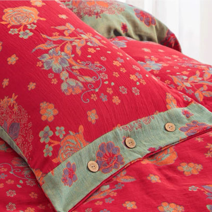 Set di biancheria da letto in garza di cotone Jacquard Rustic Rose (4 pezzi)