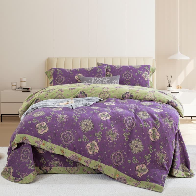 Set di biancheria da letto floreale in garza di cotone a doppio strato (4 pezzi)