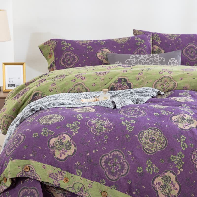 Set di biancheria da letto floreale in garza di cotone a doppio strato (4 pezzi)