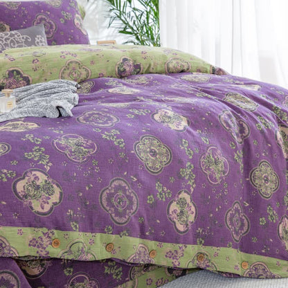 Set di biancheria da letto floreale in garza di cotone a doppio strato (4 pezzi)