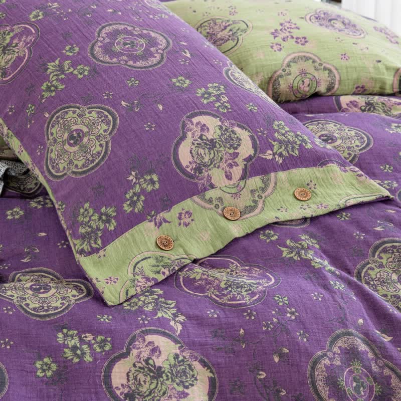 Set di biancheria da letto floreale in garza di cotone a doppio strato (4 pezzi)