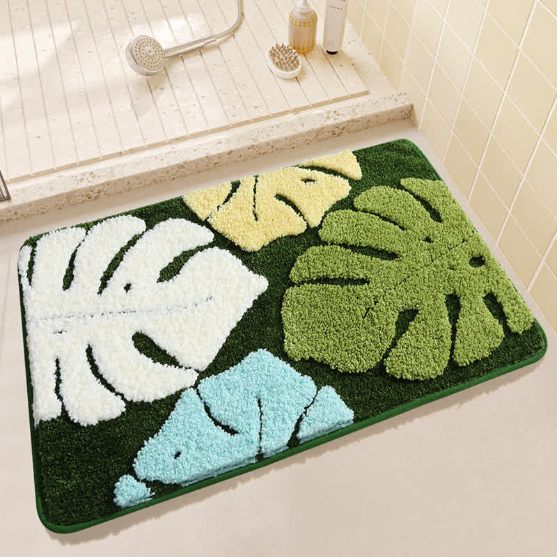 Tappetino da bagno assorbente con foglie rustiche