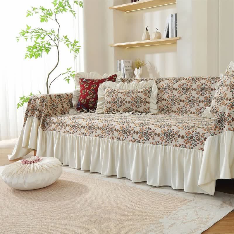 Copridivano con volant in jacquard Plum Blossom