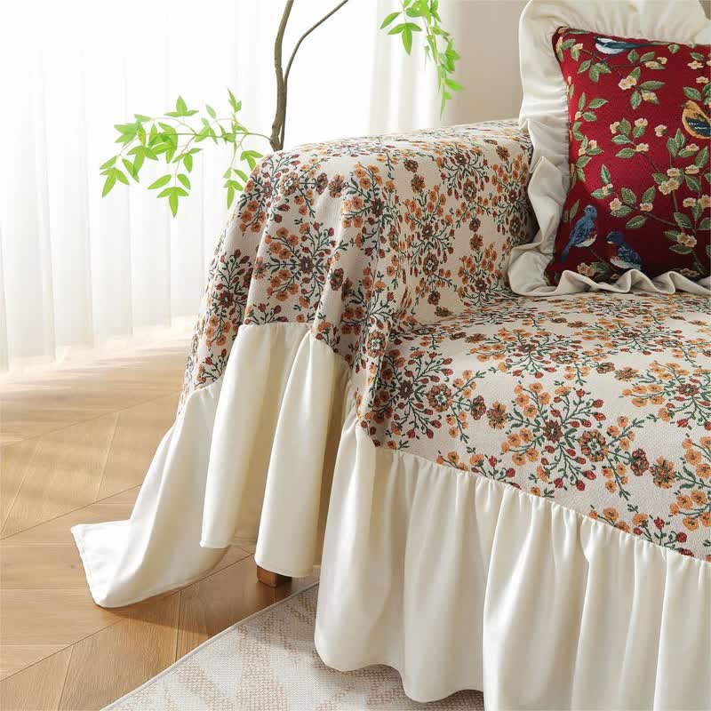 Copridivano con volant in jacquard Plum Blossom