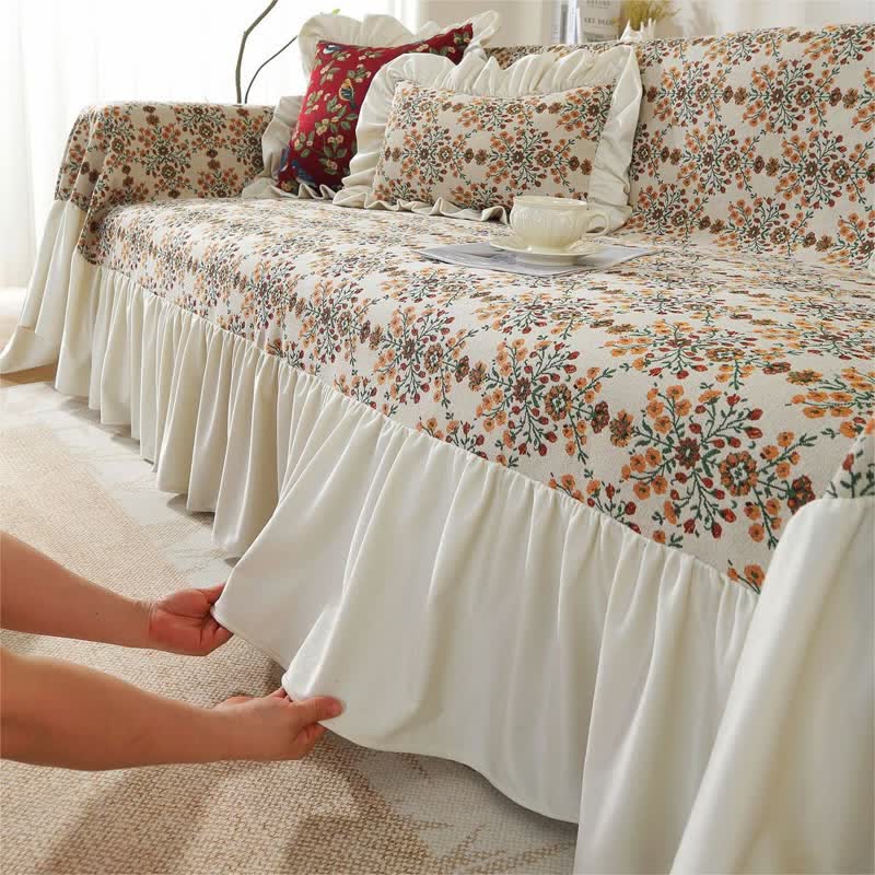 Copridivano con volant in jacquard Plum Blossom