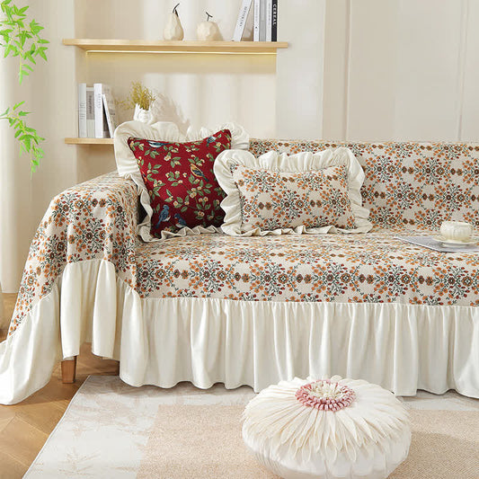 Copridivano con volant in jacquard Plum Blossom