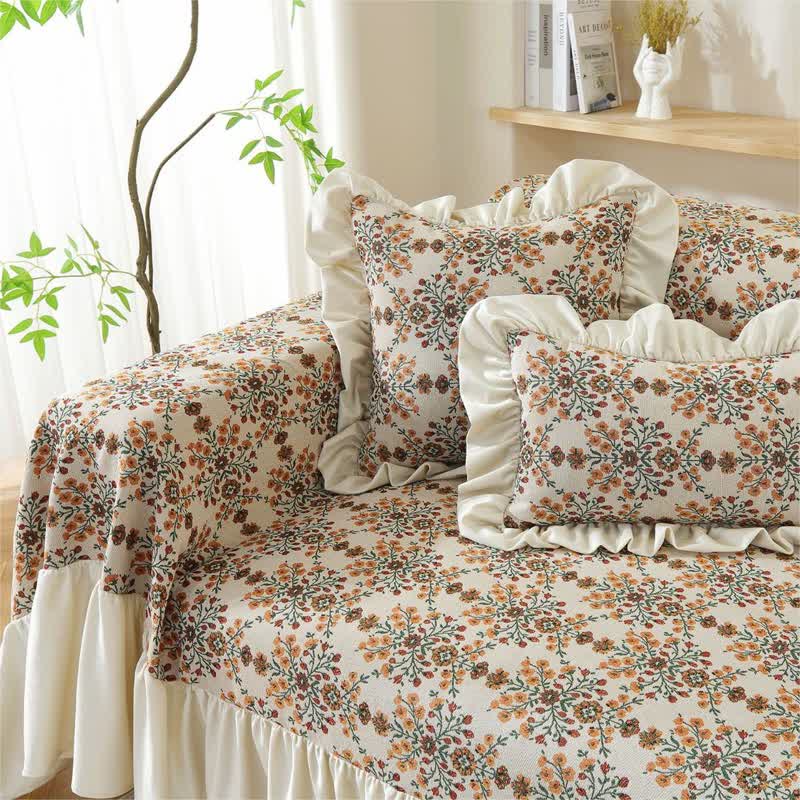 Copridivano con volant in jacquard Plum Blossom
