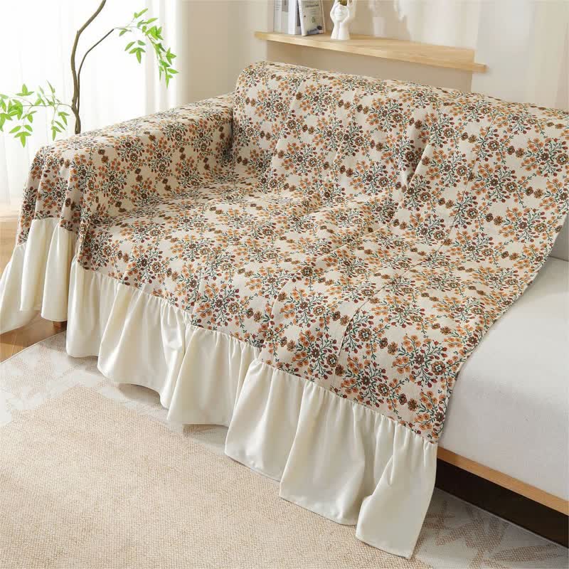 Copridivano con volant in jacquard Plum Blossom