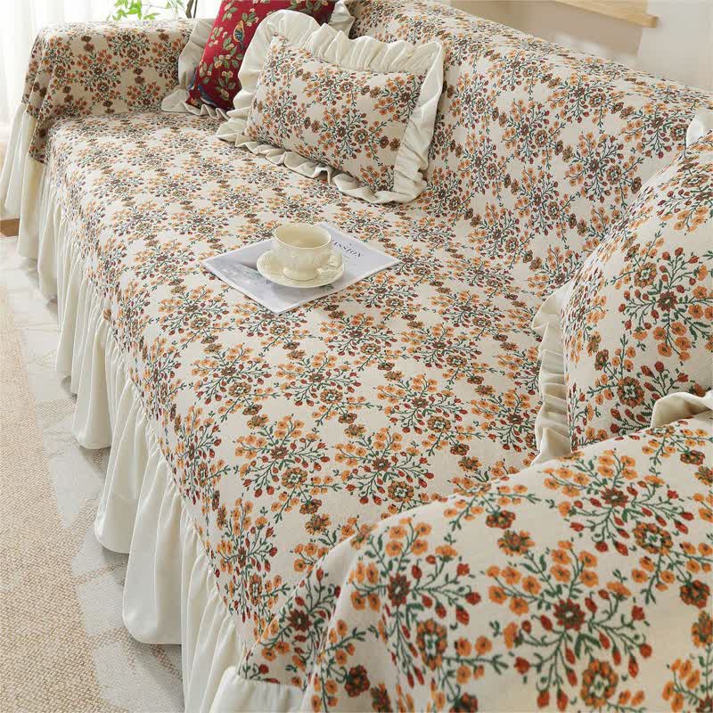 Copridivano con volant in jacquard Plum Blossom