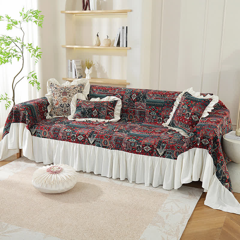 Copridivano con volant geometrici vintage Boho