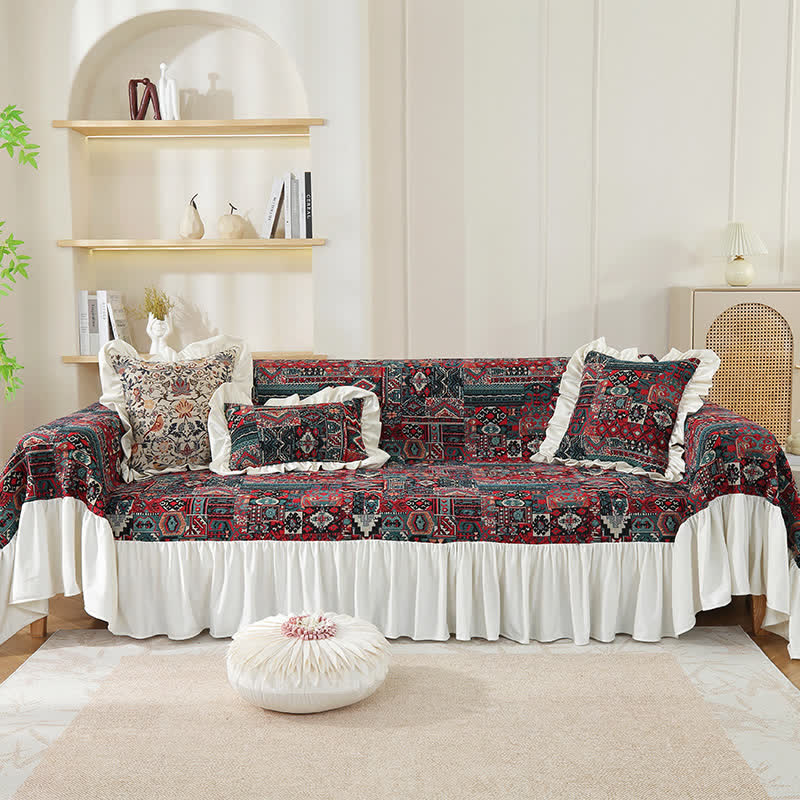 Copridivano con volant geometrici vintage Boho