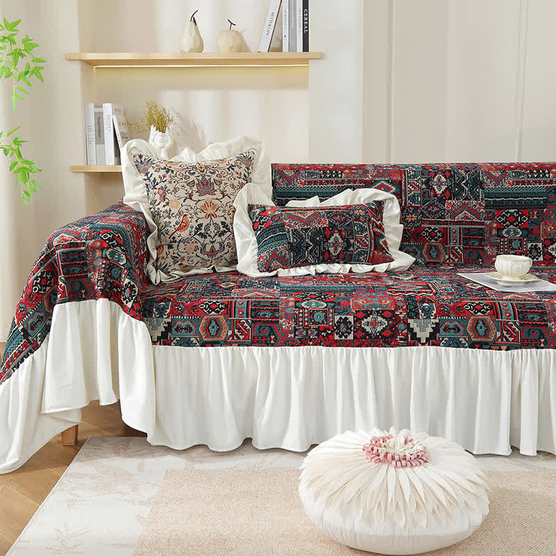 Copridivano con volant geometrici vintage Boho