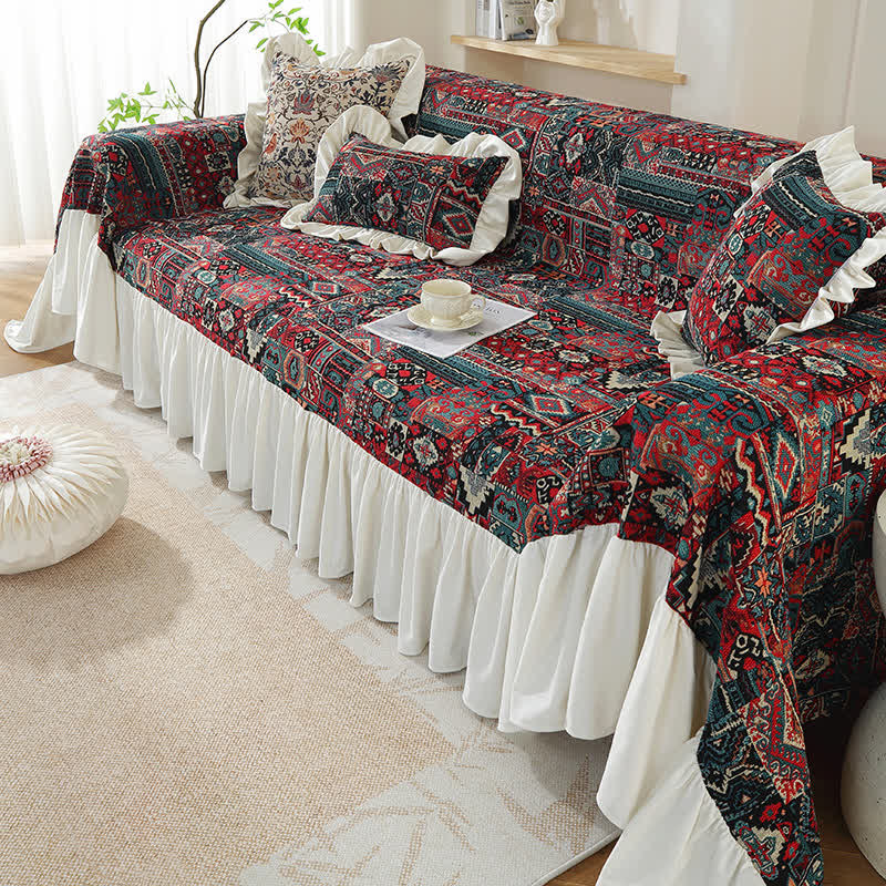 Copridivano con volant geometrici vintage Boho