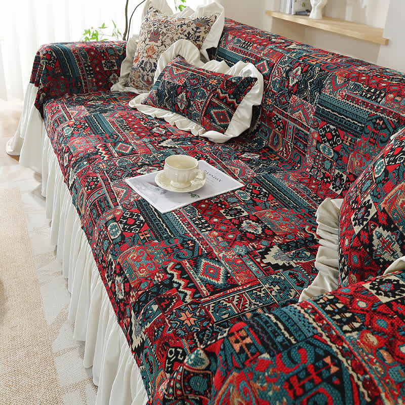 Copridivano con volant geometrici vintage Boho