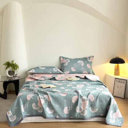 Trapunta in cotone a tre strati con motivo a foglie di ginkgo in jacquard