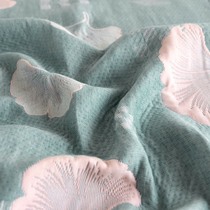 Trapunta in cotone a tre strati con motivo a foglie di ginkgo in jacquard