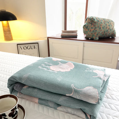 Trapunta in cotone a tre strati con motivo a foglie di ginkgo in jacquard