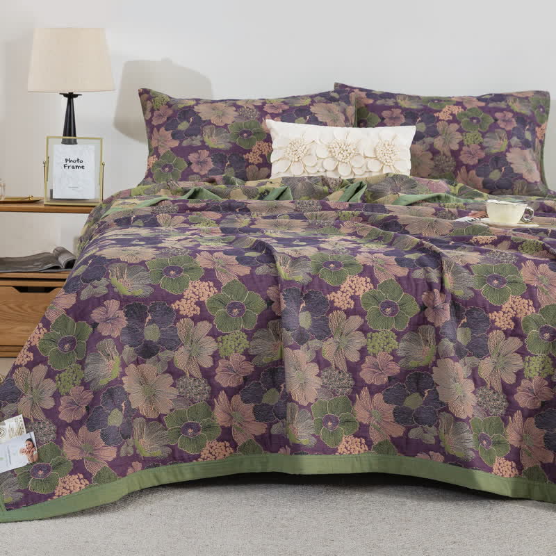 Trapunta reversibile in garza di cotone con motivo floreale Blossom