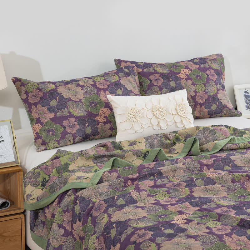 Trapunta reversibile in garza di cotone con motivo floreale Blossom