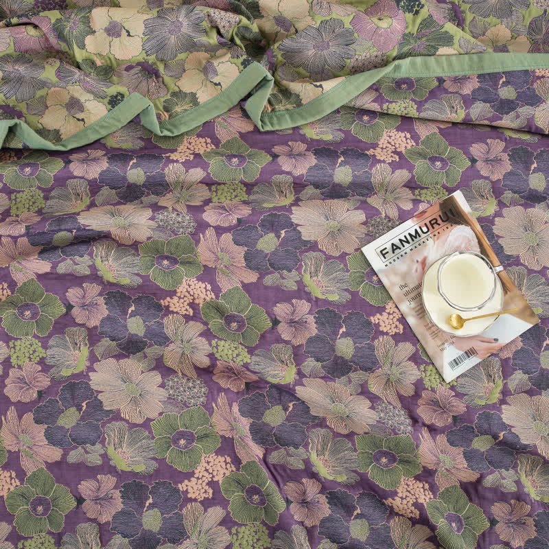 Trapunta reversibile in garza di cotone con motivo floreale Blossom