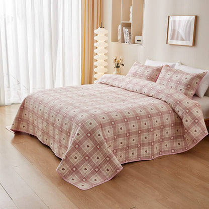 Biancheria da letto trapuntata in puro cotone con motivo a cuore e plaid