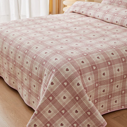 Biancheria da letto trapuntata in puro cotone con motivo a cuore e plaid