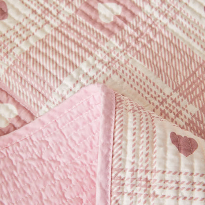 Biancheria da letto trapuntata in puro cotone con motivo a cuore e plaid