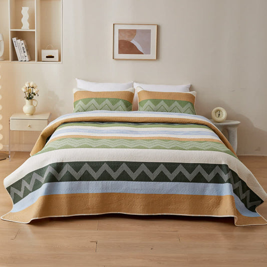 Biancheria da letto trapuntata in cotone moderno a zigzag e linee