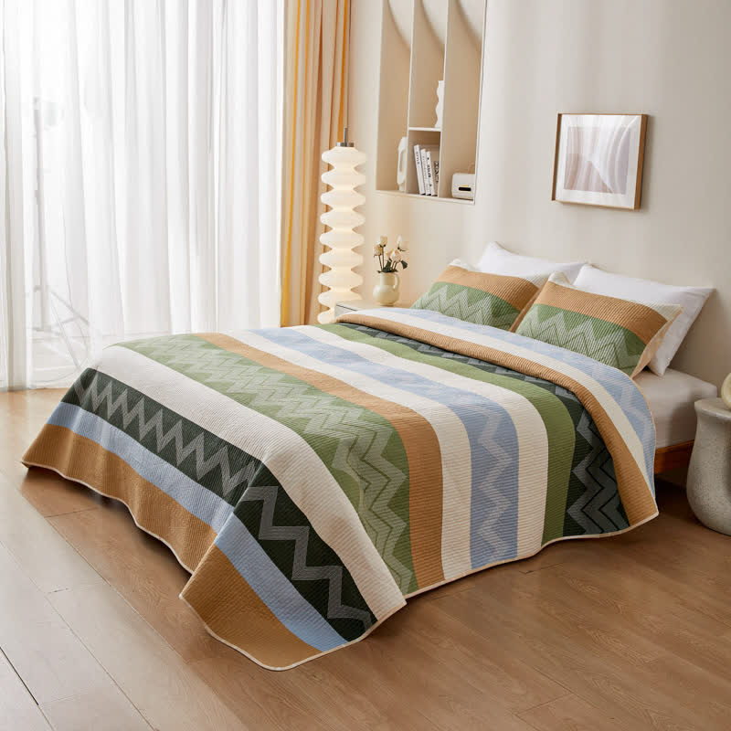 Biancheria da letto trapuntata in cotone moderno a zigzag e linee