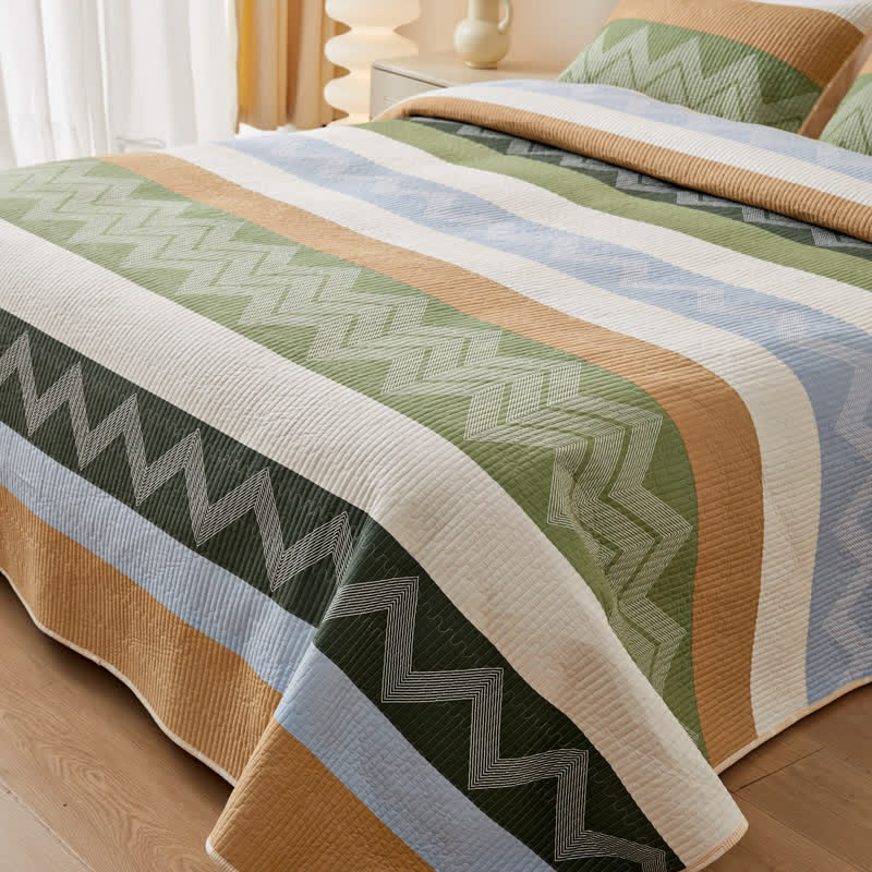 Biancheria da letto trapuntata in cotone moderno a zigzag e linee