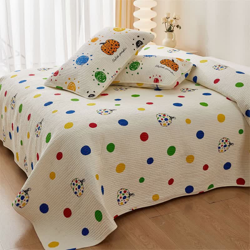 Biancheria da letto trapuntata in cotone con motivo zucca a pois