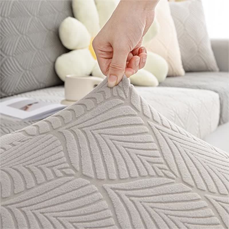 Copridivano con trama a foglia jacquard tinta unita